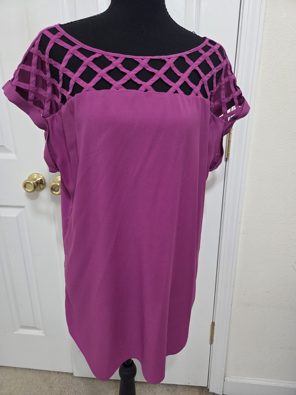 Express Fuchsia Lattice Yoke Tunic Top